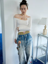 One-Shoulder Beaded Strappy Solid Color?T-Shirt